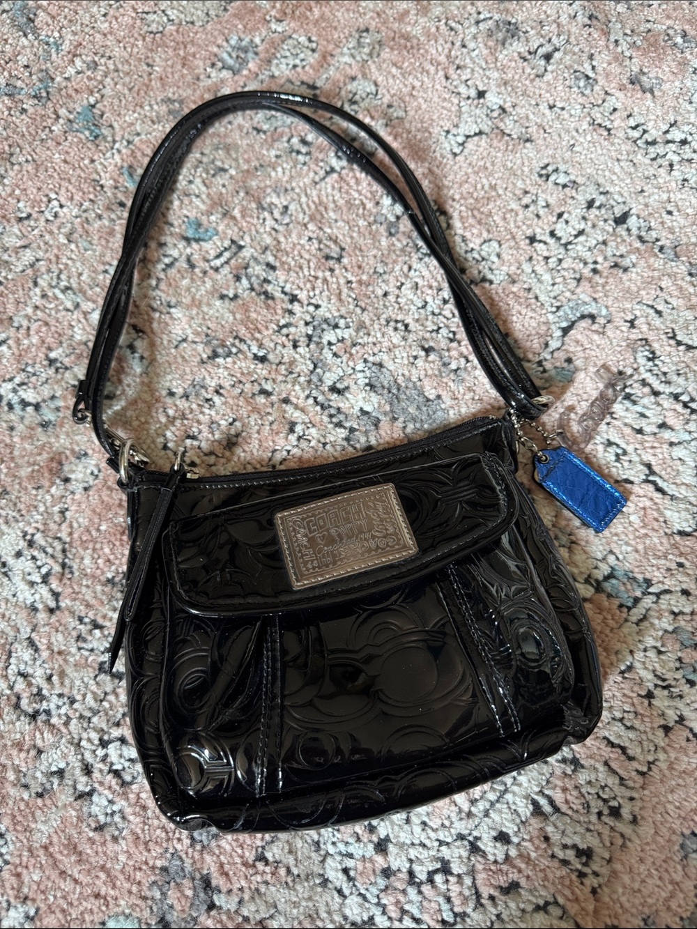 Coach Poppy Groovy Black Patent Leather Convertable purse Y2K